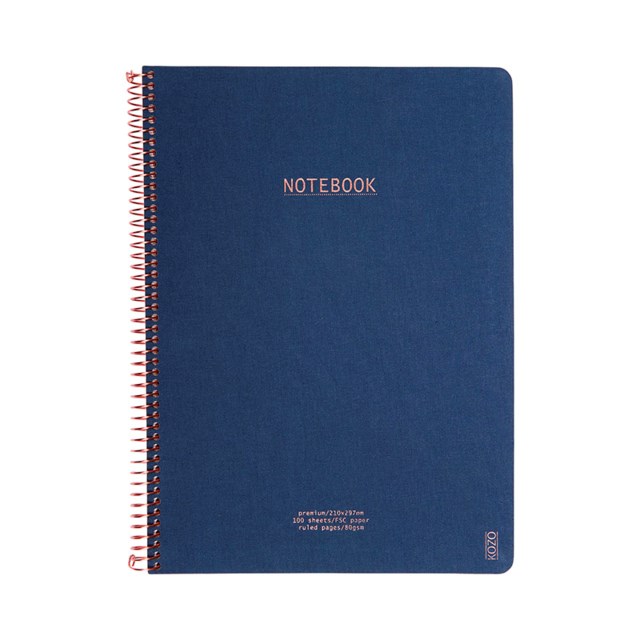 Anteckningsblock Kozo Premium A4, linjerat, marinblå, 80 sidor - A4 - 1