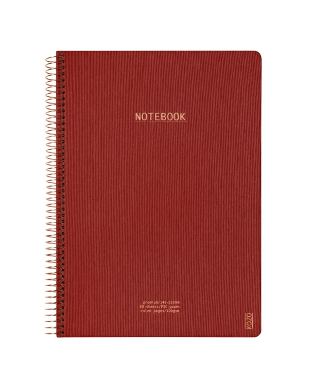 Anteckningsblock Kozo Premium A4, spiralbundet, tegelröd, 100g papper - A4 - 1