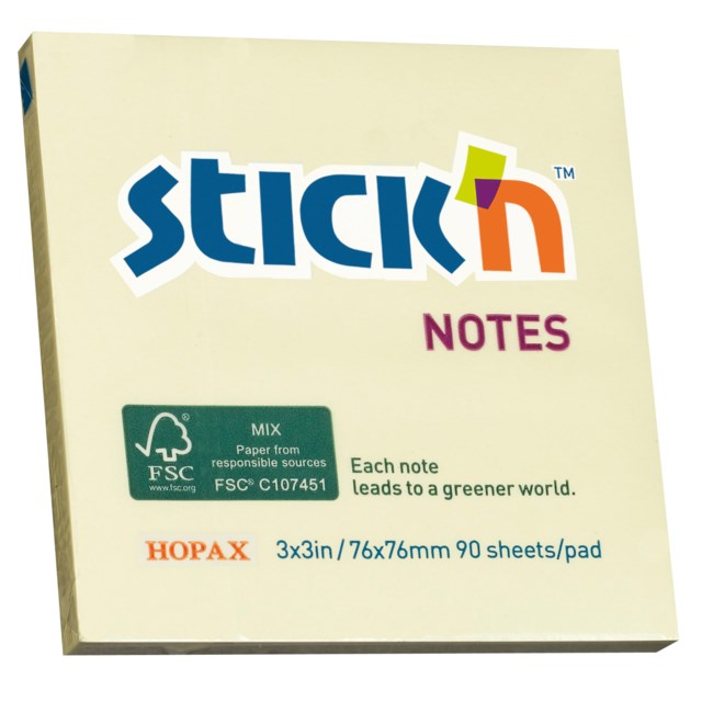 Notislappar Stick n Notes FSC, gul, 76x76mm - 76x76mm - 1