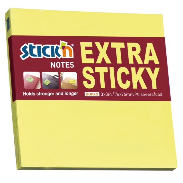 Häftis Stick'n Extra Sticky, neongul, 76x76mm, 12 block - 76x76mm - 1