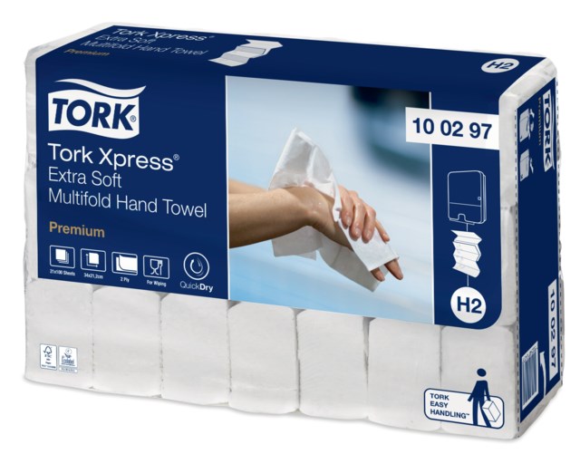 Pappershandduk Tork H2 Premium 2-Lag Extra Soft 2100 st/fp - 340x210mm - 1
